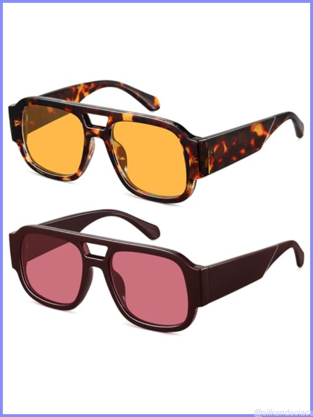 Square Aviator Sunglasses Double Bridge UV400 Retro Unisex